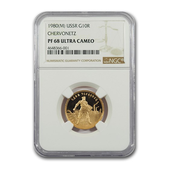 1980 Russia Gold 10 Roubles Chervonetz PF-68 UCAM NGC 1980 Russia Gold 10 Roubles Chervonetz PF-68 UCAM NGC